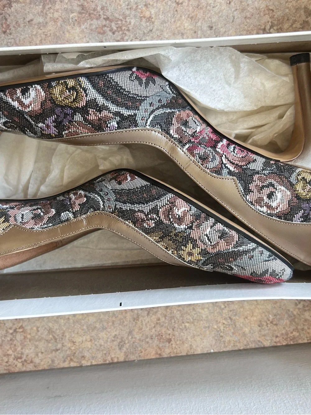 Vintage Floral Tapestry/Leather Heels customized for Ray Ehinger size 9